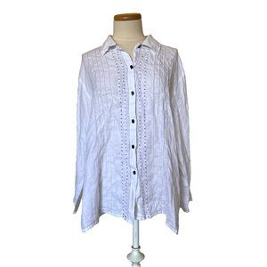 David Dart Collection White Linen Long Sleeve Button Shirt L